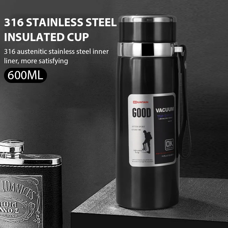 600 ml Edelstahl-Thermowasserflasche für den Außenbereich, tragbar, hält kalte und heiße Thermosflasche für Kaffee, Tee, Isolierflaschen zu Hause Image
