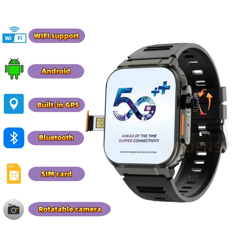 Herren-Smartwatch Android 2,06 Zoll Amoled Smartwatch SIM-Karte 180 ° Rotationskamera GPS WIFI Google Play WIFI Bewegungsverfolgung Image