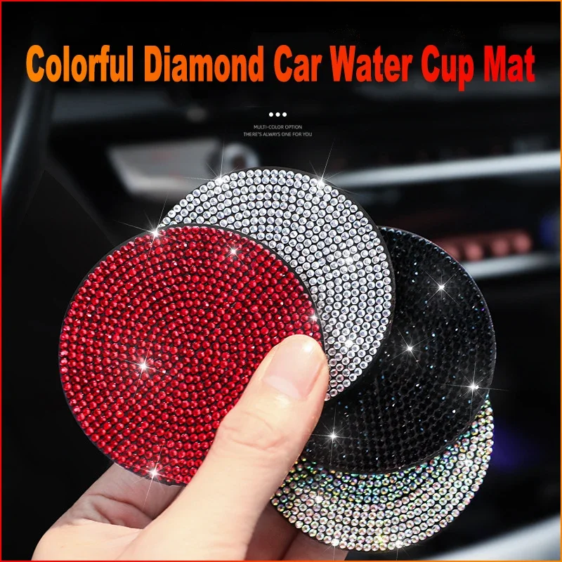 2PCS Auto Voller Diamanten Runde Weiche Gummi Wasser Tasse Matte mit Diamant Intarsien Tasse Matte General Motors Innen liefert Image
