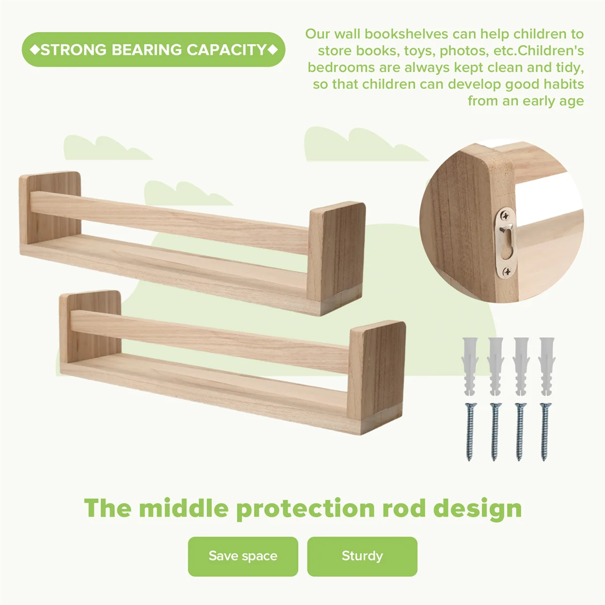 2025 + 2 Stück Bücherregal, schwebendes Wand-Bücherregal aus Naturholz für Kinder, Kinderzimmer-Regale für die Wand, Badezimmer-Dekoration, Küchen-Gewürzregal