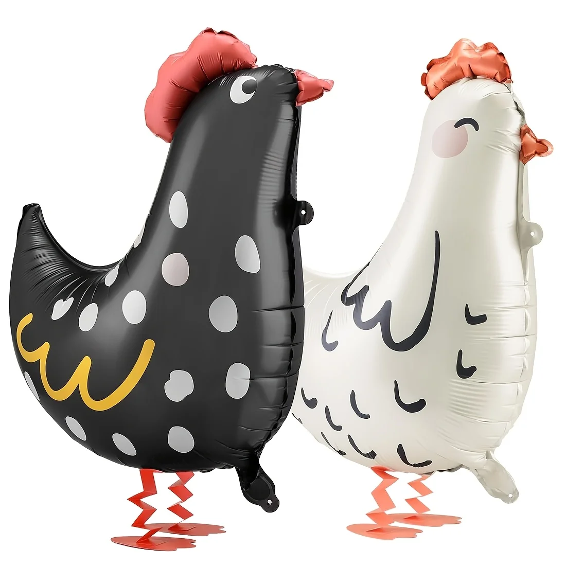 2 Stück Huhnförmige Aluminiumfolienballons Schwarz Weiß Polka Dot Cartoon Stehende Dekorationen Kindergeburtstag Luftballons Image