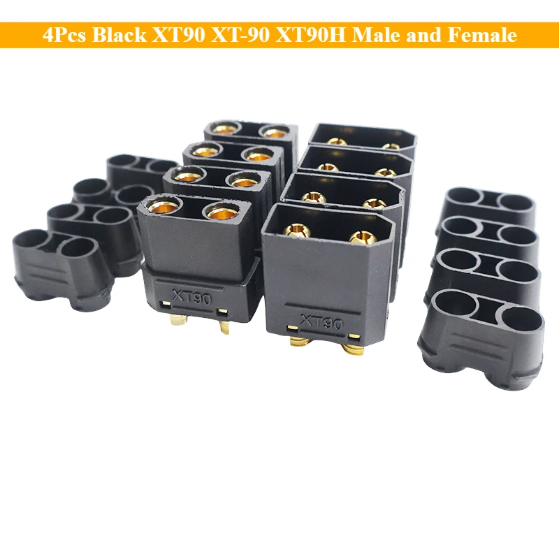 4 Stück schwarzer XT90 XT-90 XT90H männlicher und weiblicher Rundstecker für RC Lipo Batteriemotor ESC und Ladekabel erweitern DIY Image