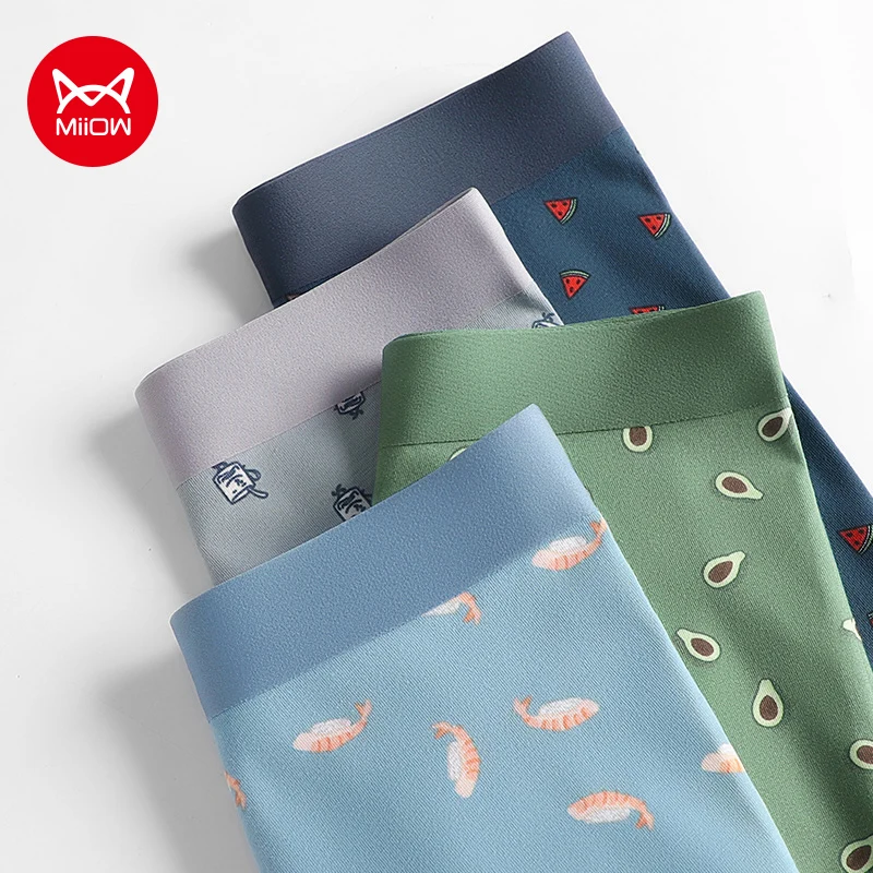 MiiOW 3Pcs Herbst Winter Baumwolle männer Unterwäsche Set Antibakterielle Gabelung Herren Unterhose Lustige Gedruckt Mann Höschen Boxer briefs Image