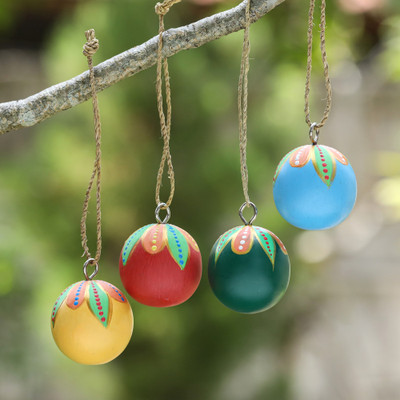 'Hand-Painted Wood Globe Christmas Ornaments (Set of 4)'