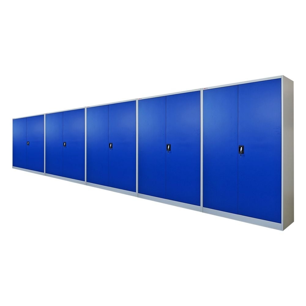 PROREGAL Mega Deal 5x Flügeltürenschrank ELEPHANT Metall Aktenschrank komplett montiert abschließbar 2 Türen 180x120x40cm 4 Ebenen Blau/Lichtgrau Image