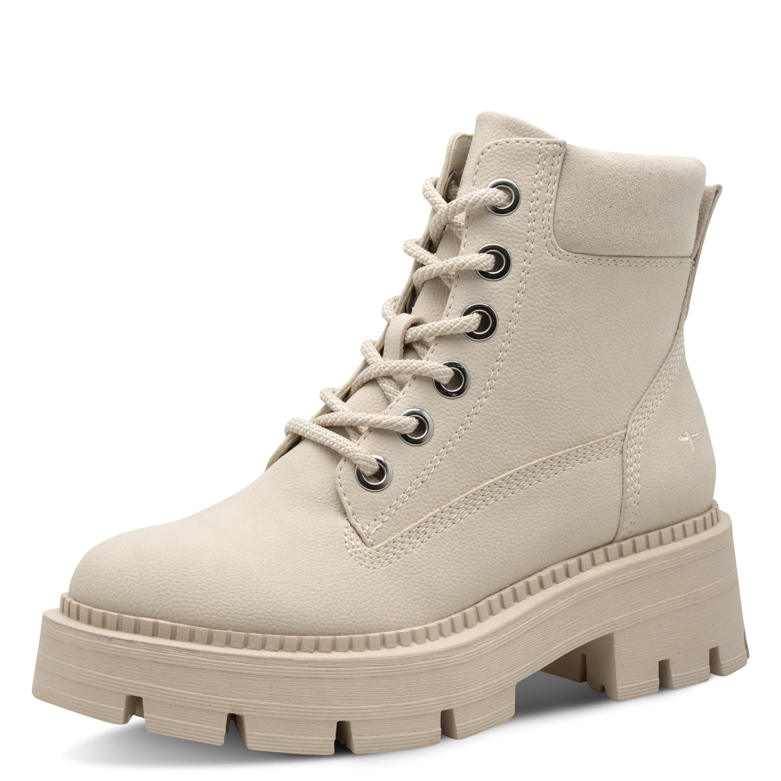 Schnürboots TAMARIS, Damen, Gr. 38, beige, Lederimitat, Textil, unifarben, Schuhe Schnürboots, Blockabsatz, Schnürstiefelette mit glänzenden Strasssteinen besetzt