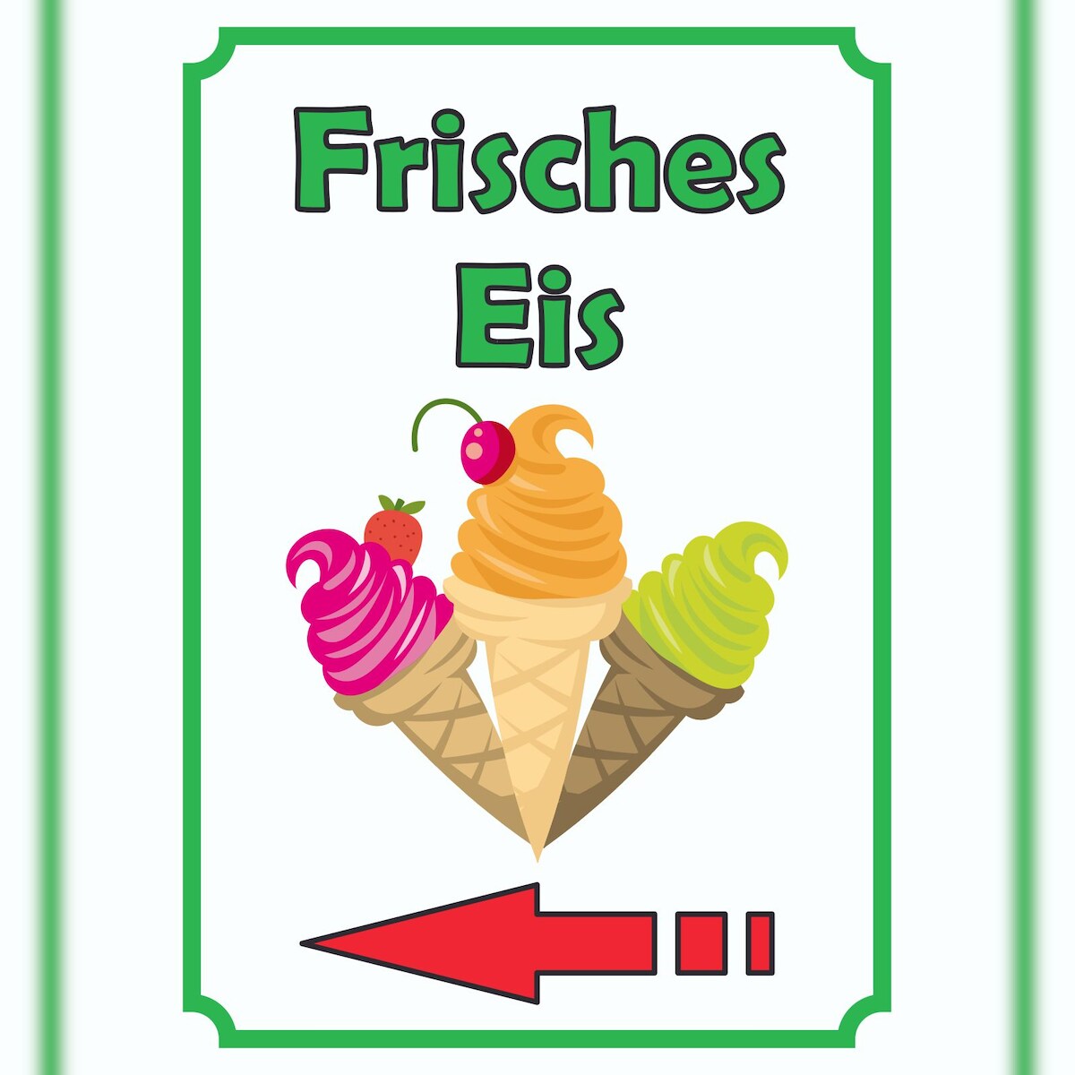 HB-Druck Frisches Eis Schild Hochkant mit Pfeil links A1 Rückseite selbstklebend Image