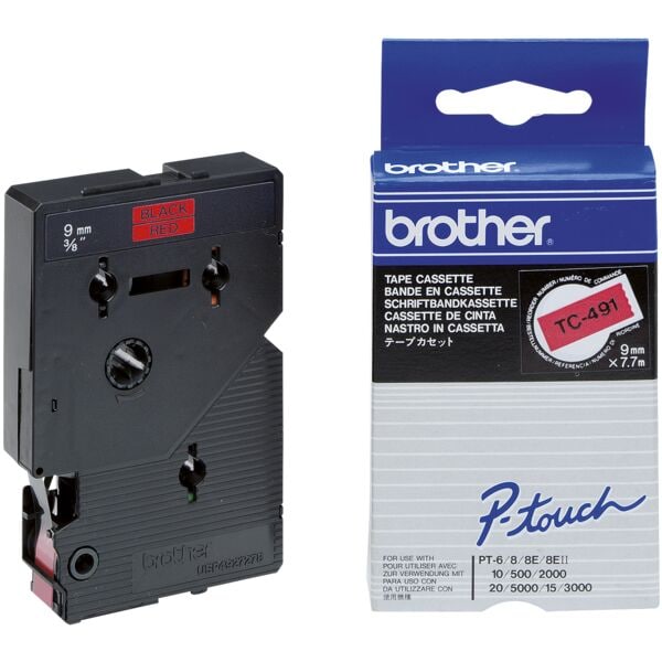 Brother TC Beschriftungsband »TC-491« 9 mm x 7,7 m schwarz auf rot, 0.9 cm Image