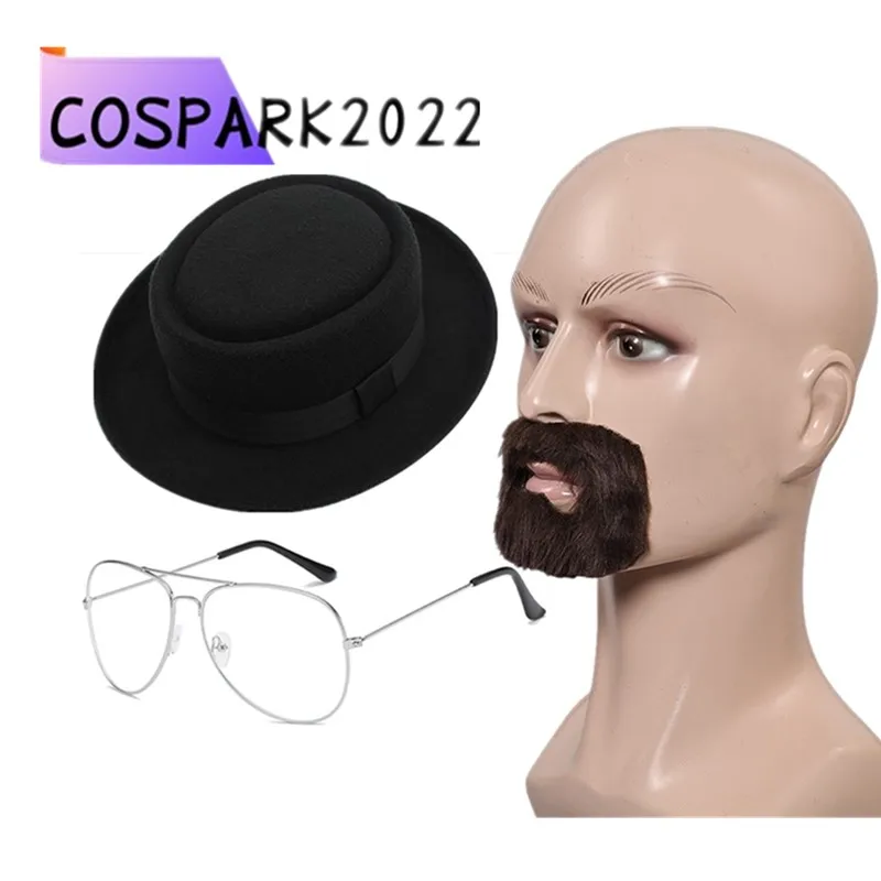 Erwachsene Männer Walter White Cosplay Brillen Hut Bart Breaking TV 2025, Bad Cap Brillen Halloween Karneval Kostüm Zubehör Image