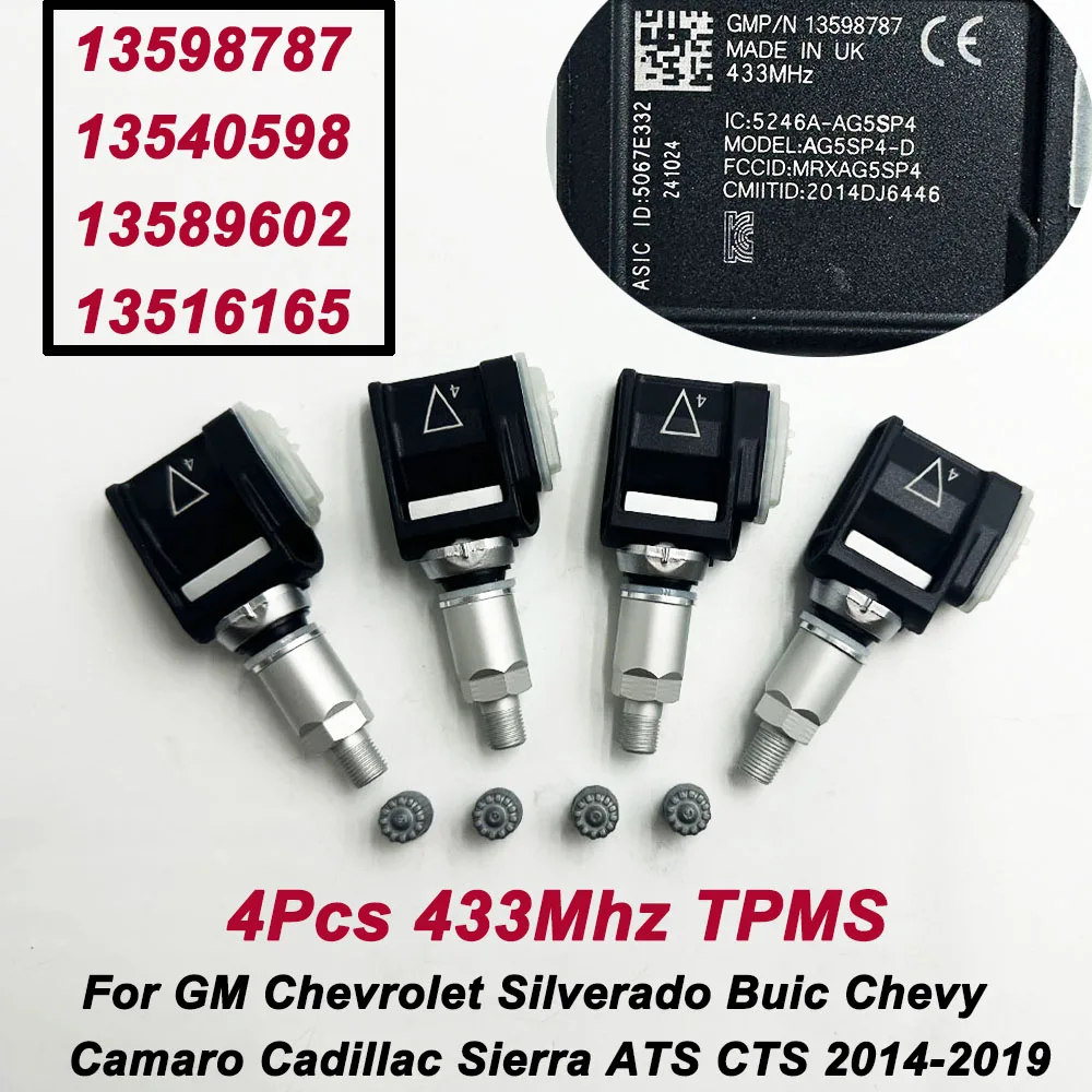 4Stk 13598787 Reifendrucksensor 433 MHz TPMS 13516165 13589602 13540598 Für GM Chevrolet Camaro Buick Cascada Cadillac ATS CTS Image