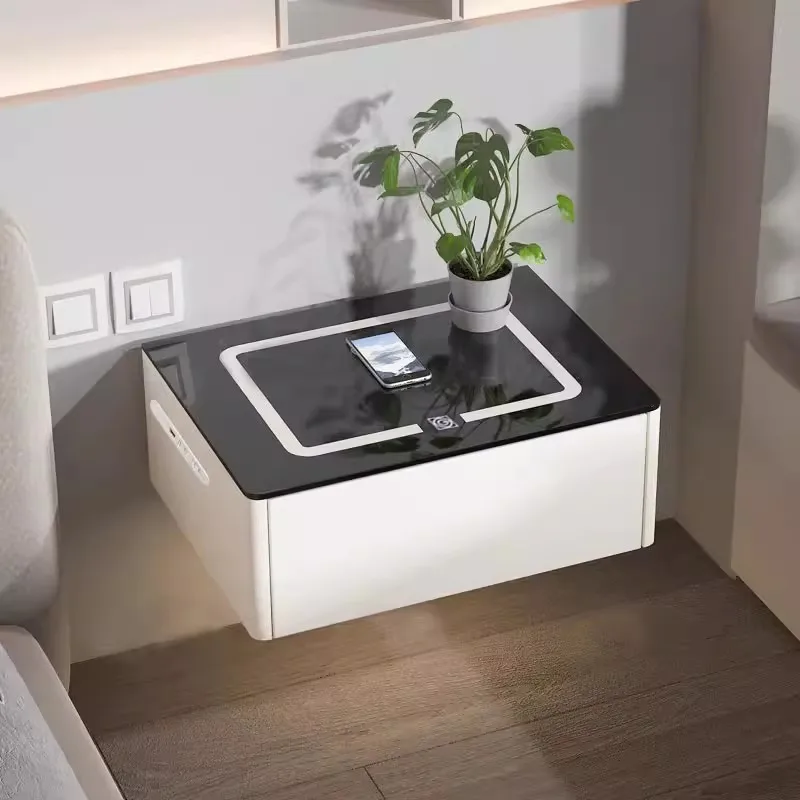 Kreativer, intelligenter schwebender Nachttisch mit kabelloser Aufladung, Nachttisch im modernen Stil mit Bluetooth-Lautsprechern und USB-Anschluss Image