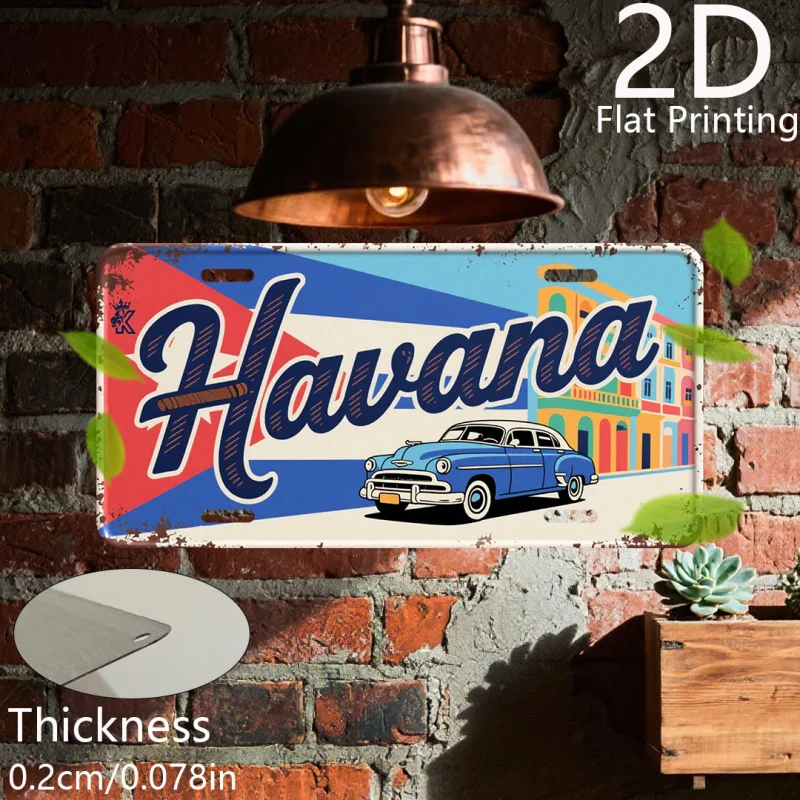2D flach, 1 Stück großes Retro-Havana-Kuban-Nummernschild – Vintage-Wanddekoration für Autos und kubanische Architektur der 1950er Jahre Image