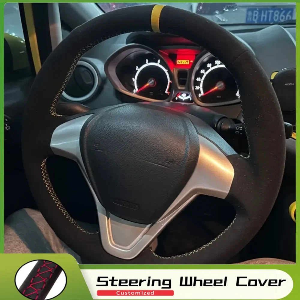 Angepasst DIY Auto Lenkrad Abdeckung Wildleder Für Ford Fiesta 2008-2016 2017 Ecosport 2014-2015 2016 2017 auto Zubehör Image