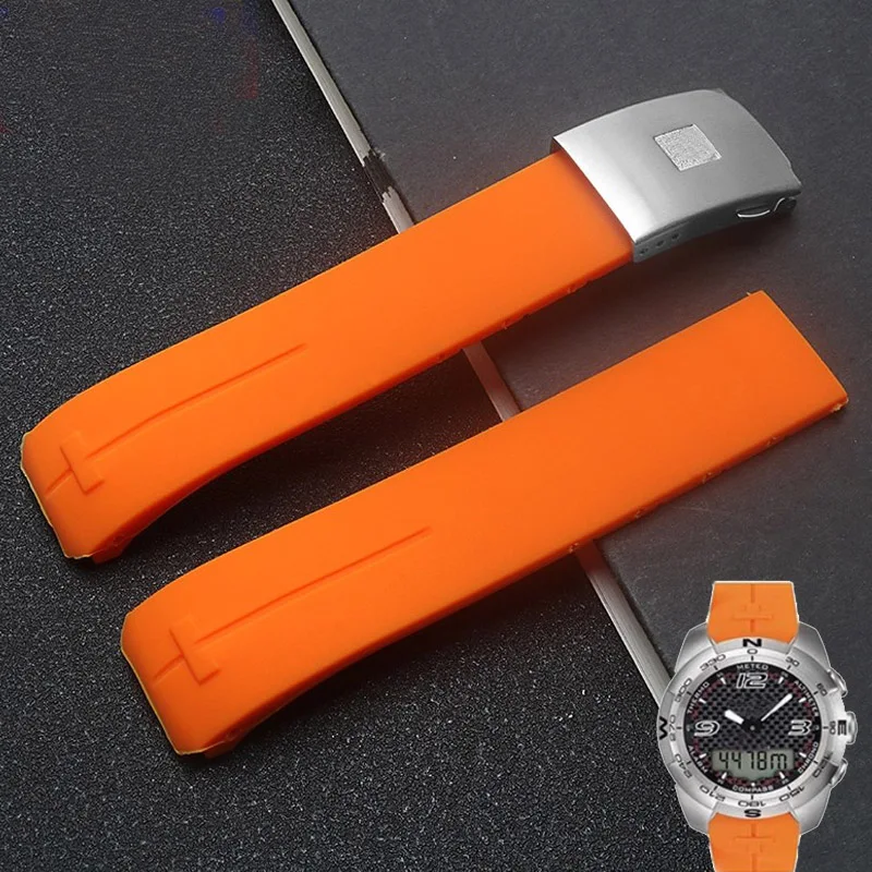 Für Tissot T-TOUCH T013 T047 20mm Weiche Silikon Gummi Uhrenarmband Schwarz Orange Sport Wasserdichtes Armband T091 T013420A Uhrenarmbänder Image