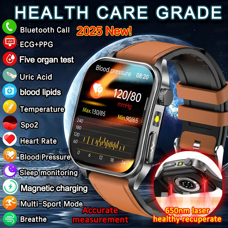 2026 Neue Smartwatch, Lasertherapie, Gesundheitskonditionierung, Blutsauerstoffdruck, Harnsäure, Blutfett, EKG, Smartwatch für Männer und Frauen Image