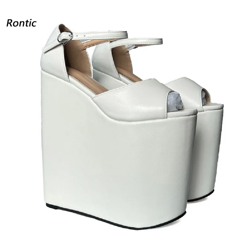 Rontic handgemachte Damen-Sommer-Plateau-Sandalen, Unisex, Komfort, Keilabsatz, Peep-Toe, hübsche weiße Party-Cosplay-Schuhe, US-Größe 5–15