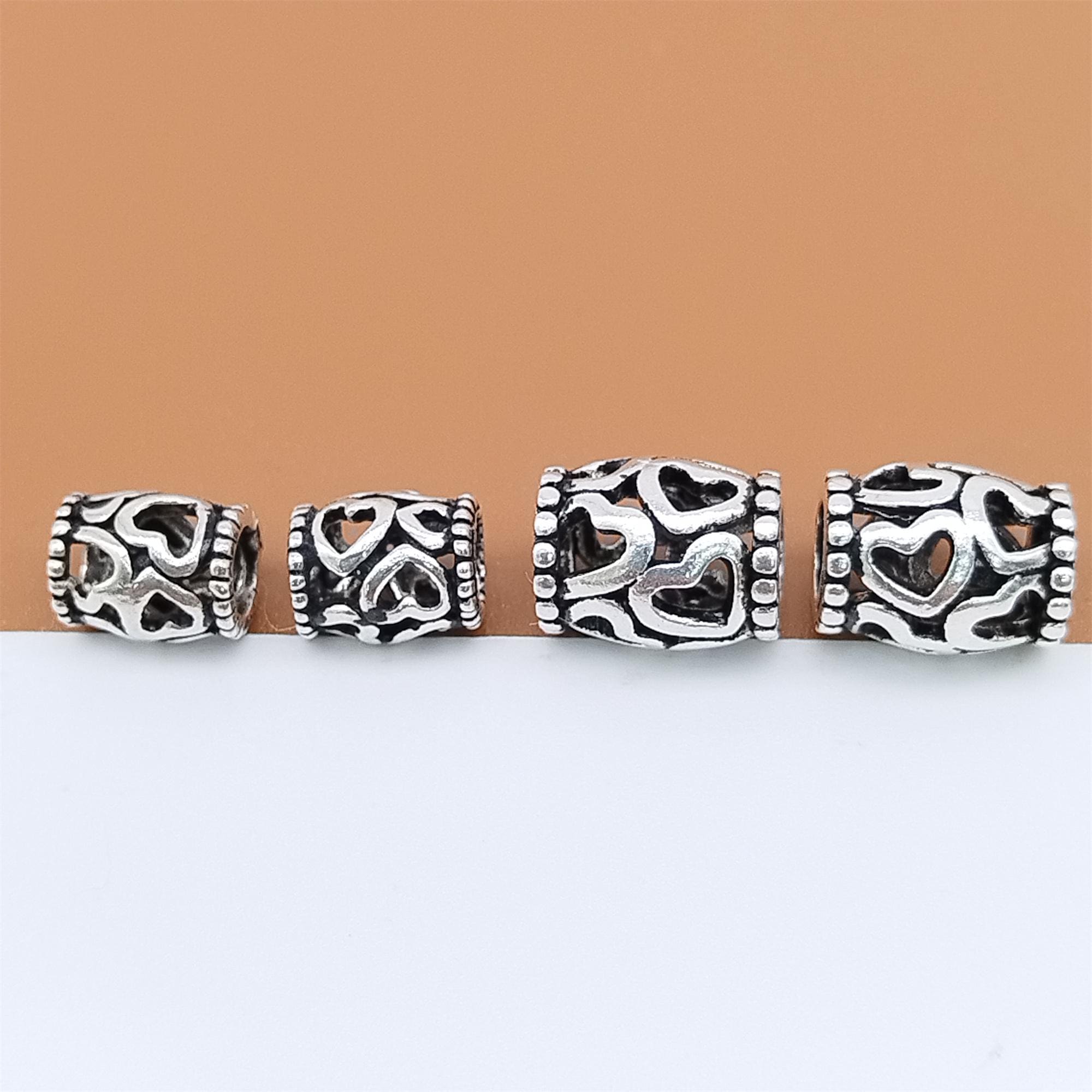 Perline a forma di cuore in argento sterling, perline a forma di cuore in argento 925, perline a forma di cuore cavo, perline sfuse per braccialetti