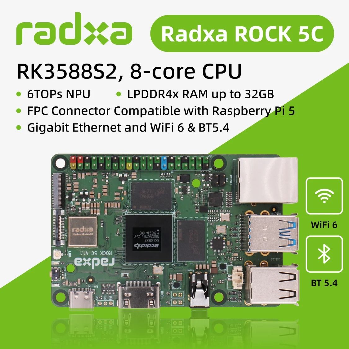 Radxa ROCK 5C Single Board Computer With RK3588S2 Or RK3582 Processor 5c Lite 2 Gb Ram