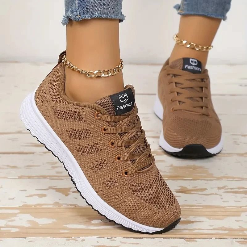 Womens Mesh Breathable Platform Sneakers Lightweight Casual Trainers brown 6