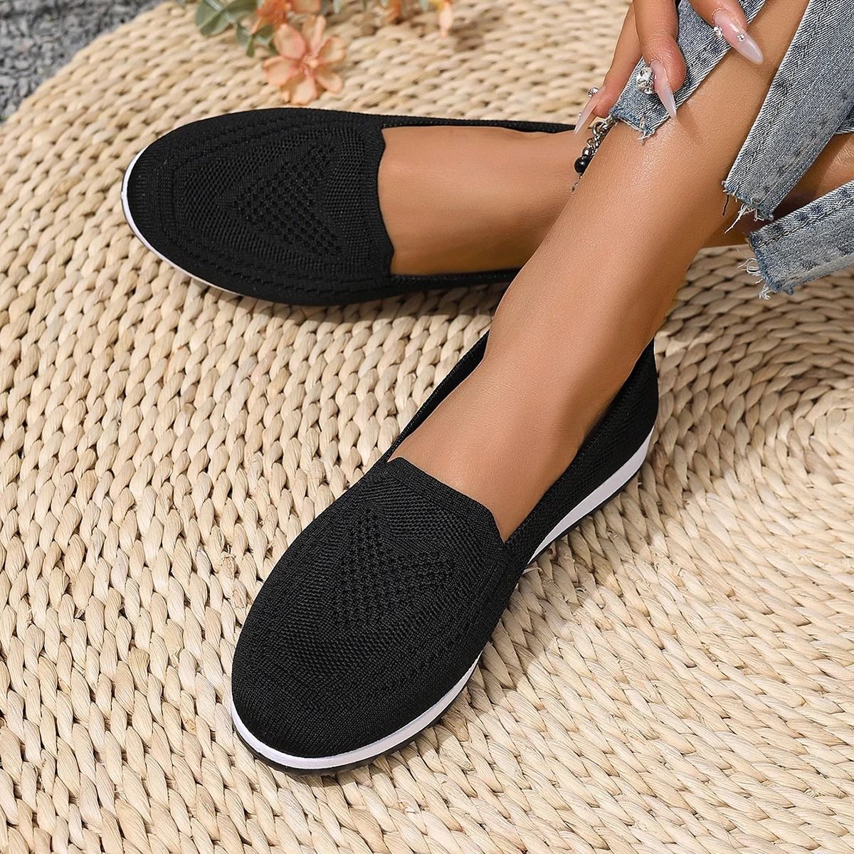 Womens Casual Summer Shoes Breathable Lightweight Non Slip Walking Sneakers 6 black
