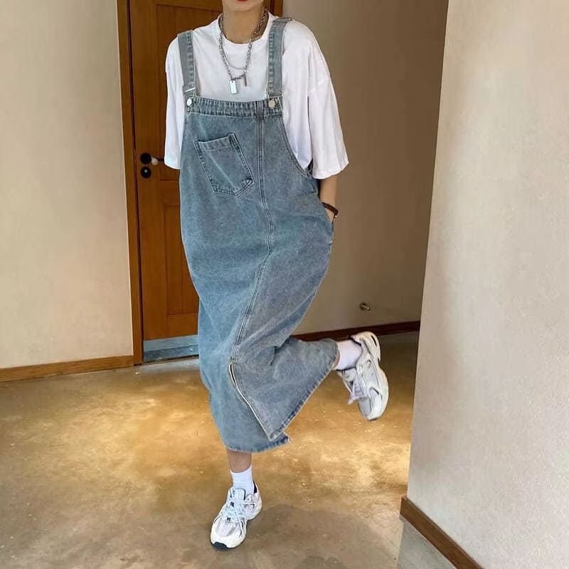Women's Casual Denim Overall Dress Sleeveless Summer Loose Fit Jean Slip Dress light Blue xxl