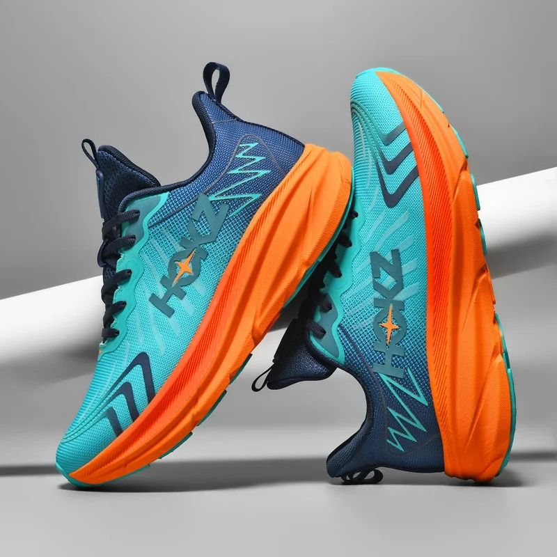 Mens Sports Running Shoes Breathable Mesh Thick Sole Outdoor Sneakers 6 black And White