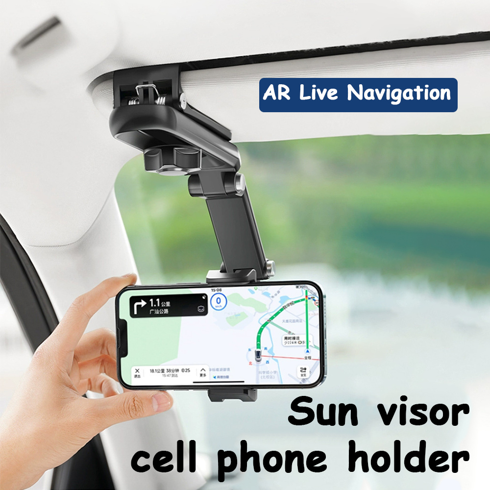 Universal Rotating Car Sun Visor Phone Holder, Multifunctional Cell Phone Mount For IPhone, Samsung, Android grey