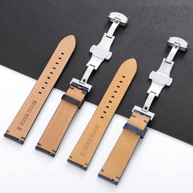 Genuine Cowhide Leather Watch Strap With Classic Stitching light Brown 18mm