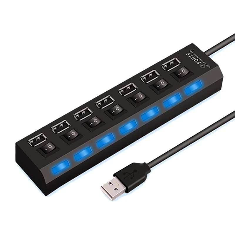 USB 2.0 Multi Port Hub 4 To 7 Port With LED Switch 7 Ports White