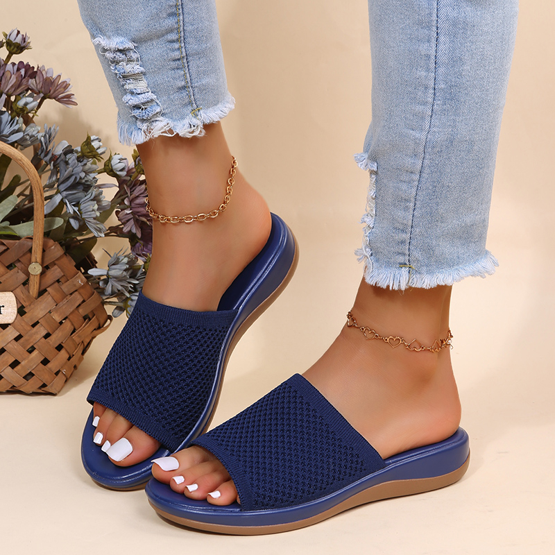 Soft Flat Women Sandals, Stylish Stretch Fabric Summer Sandals & Women Stretch Fabric Summer Elegant Slippers Shoes blue 42