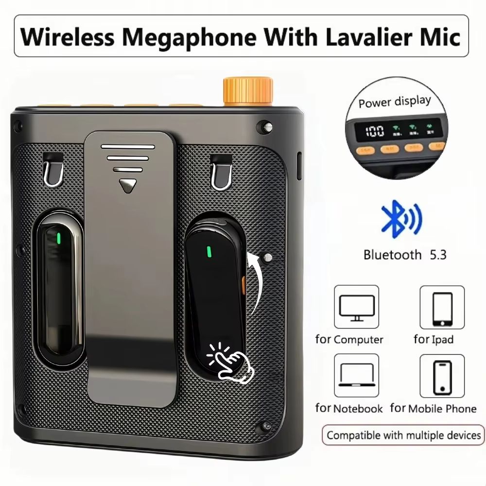 Portable Bluetooth Voice Amplifier With Lavalier Microphone white