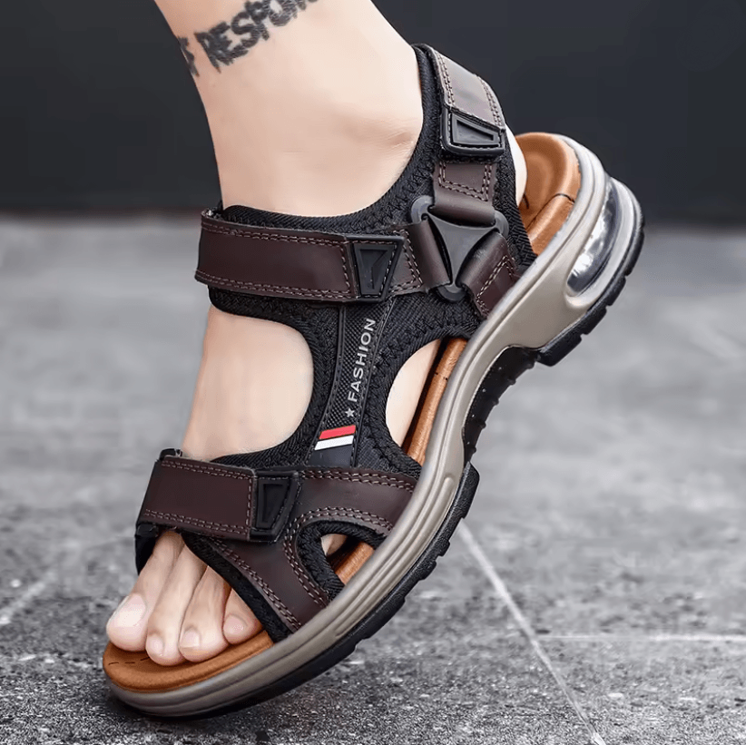 Mens Leather Sandals Comfortable Summer Roman Beach Shoes us 9 dark Brown