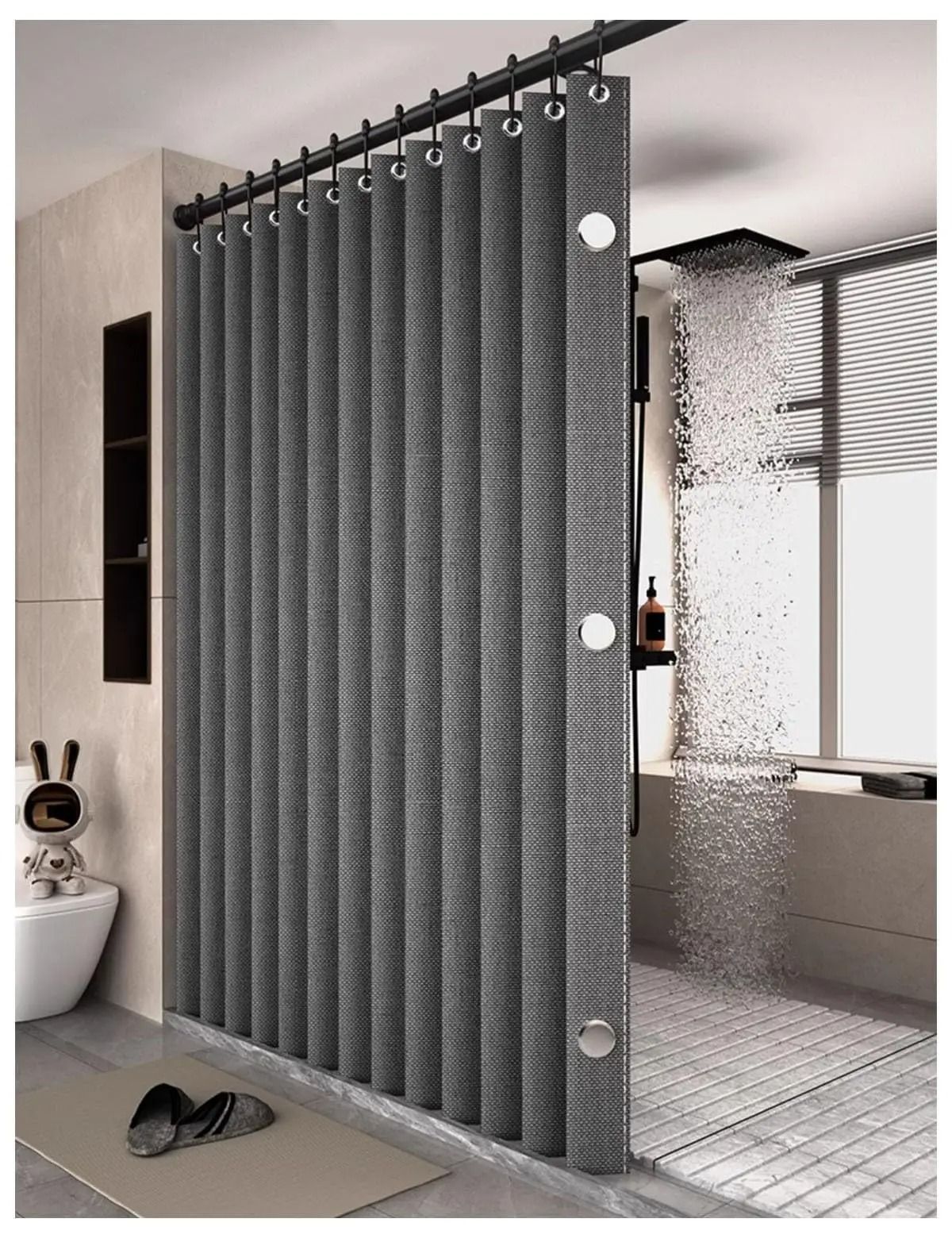 Bathroom Folding Linen Shower Curtain With Magnets Waterproof 80 X 180 Cm light Gray