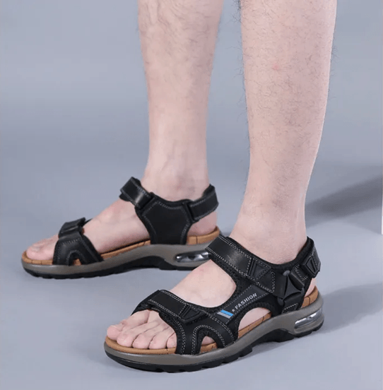 Mens Genuine Leather Sandals Comfortable Summer Outdoor Beach Shoes 6 dark Brown
