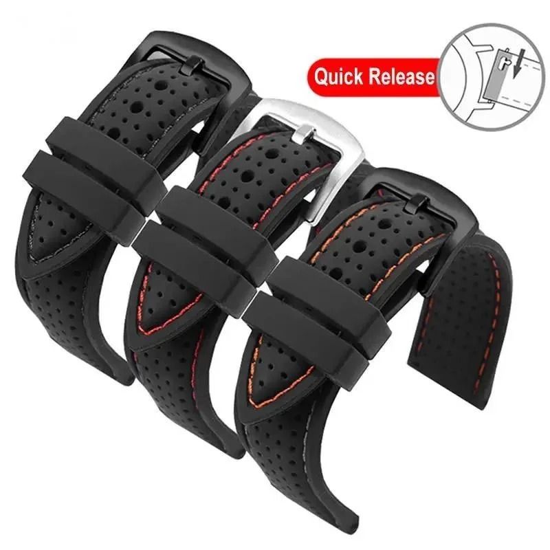Soft Silicone Rubber Watch Strap 20mm 22mm 24mm Waterproof Sport Wrist Band 24 Mm black orange
