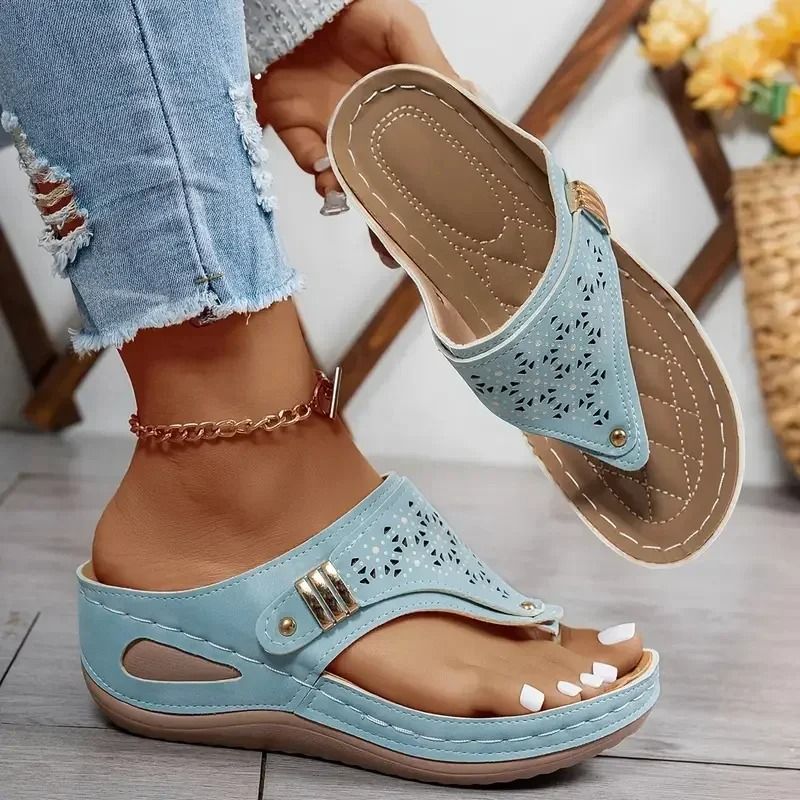 Womens Summer Wedge Platform Slip On Open Toe Sandals us 7.5 sky Blue