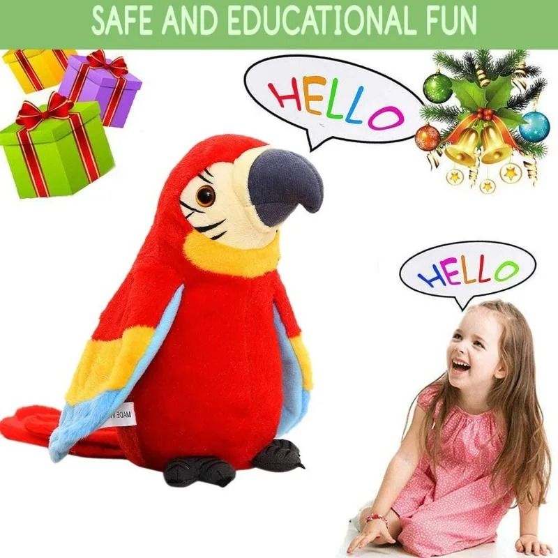 Talking Parrot Plush Toy With Repeating Voice Feature Animated Macaw Bird For Kids Interactive Play Or Gift For Toddlers red