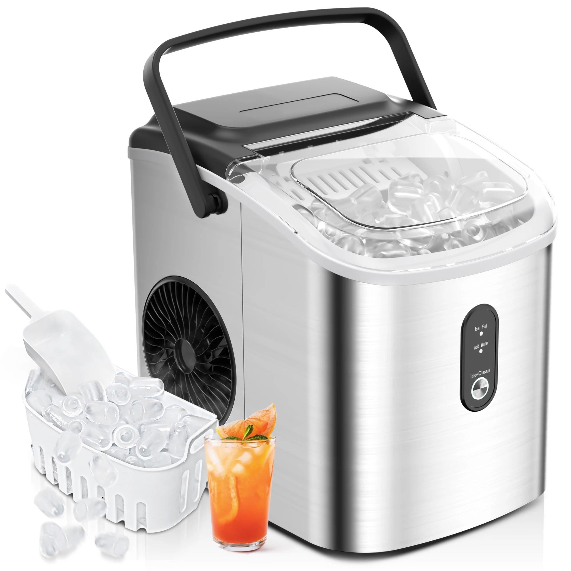 Compact Countertop Ice Maker With Fast 6 Minute Cycle And Auto Cleaning Function grey