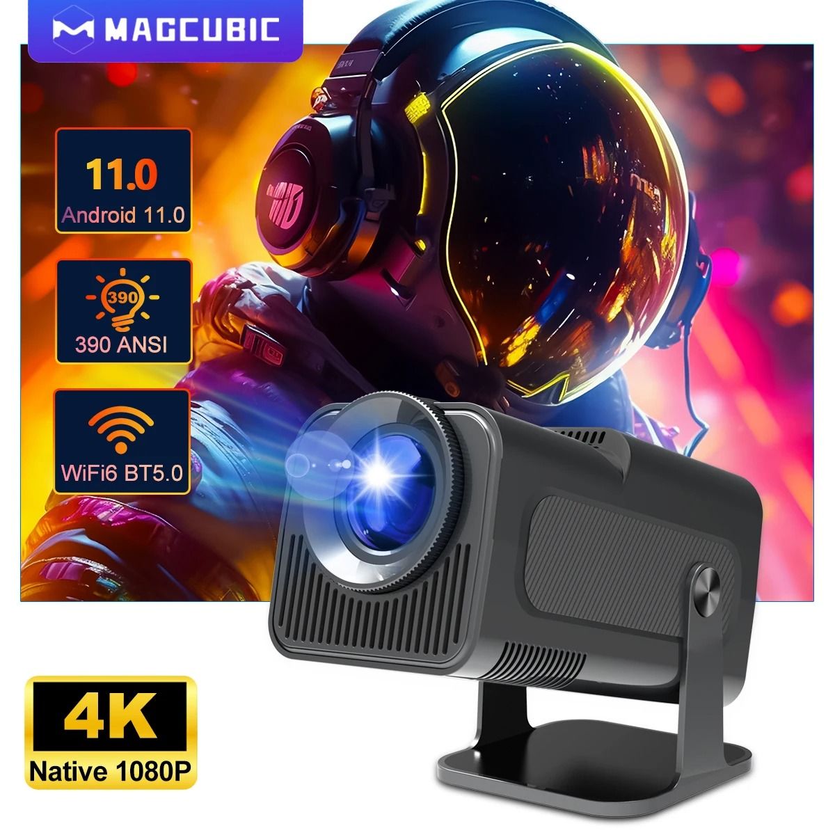 Magcubic HY320 4K Android Projector Native 1080P us black