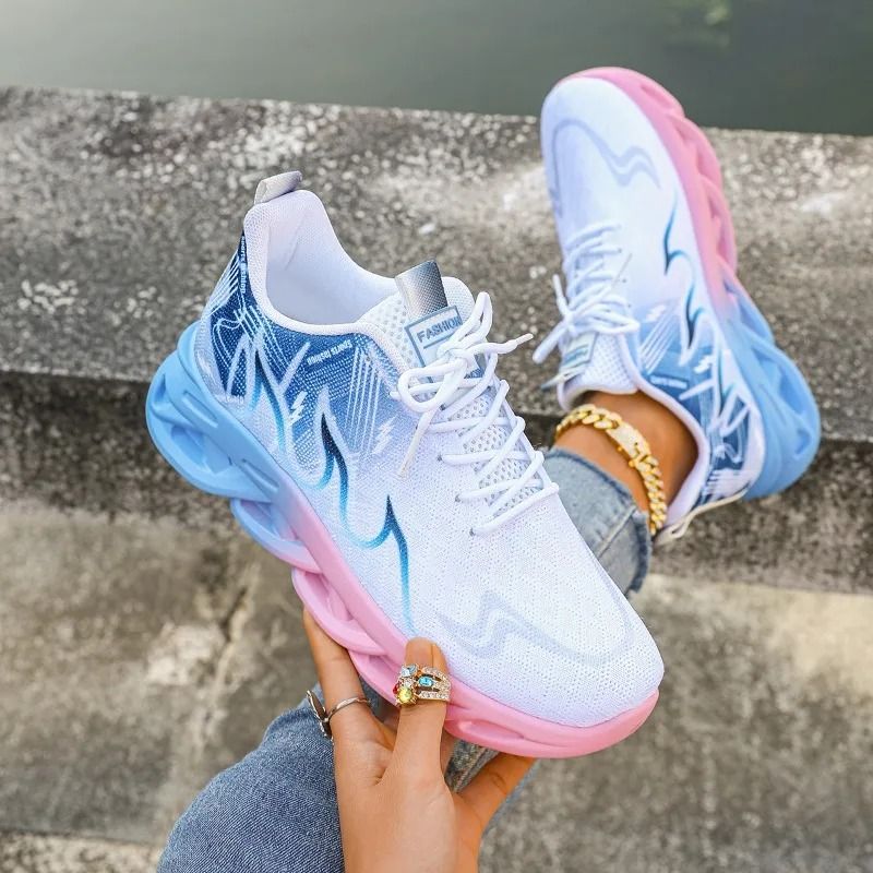 Womens Lightweight Breathable Slip On Fitness Sneakers blue Pink 8