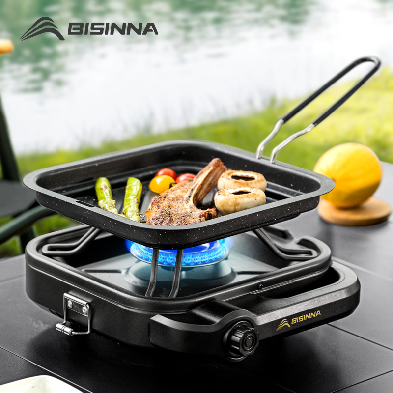 Portable BISINNA Camping Gas Stove High Firepower Split Cassette Furnace Outdoor Gas Burner For BBQ, Hiking, Picnic orange