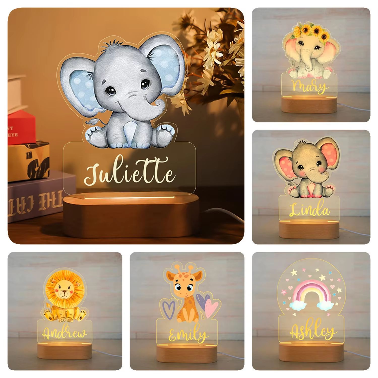 Personalized Children's Night Light Custom Name Acrylic Animal Lamp For Baby & Kids Bedroom Decoration 14unicorn 7 Colors Light