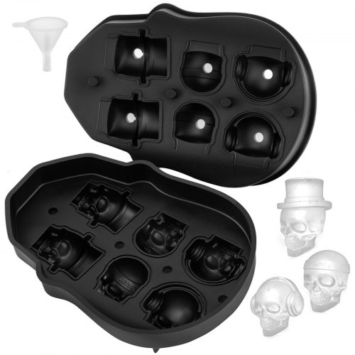Skull Ice Cube Tray, Grid Skull Ice Ball Maker, Flexible Black Silicone Ice Tray With Lid & Funnel For Halloween Skull Ice Cube Tray, Grid Skull Ice Ball Maker, Flexible Black Silicone Ice Tray With Lid & Funnel For Halloween