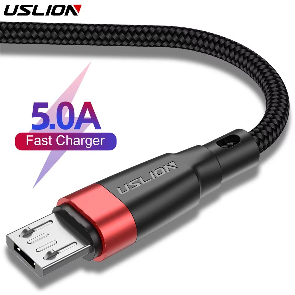 USLION 5A Micro USB Fast Charging Cable 2M Durable Data Cord For Xiaomi & Samsung red 1m