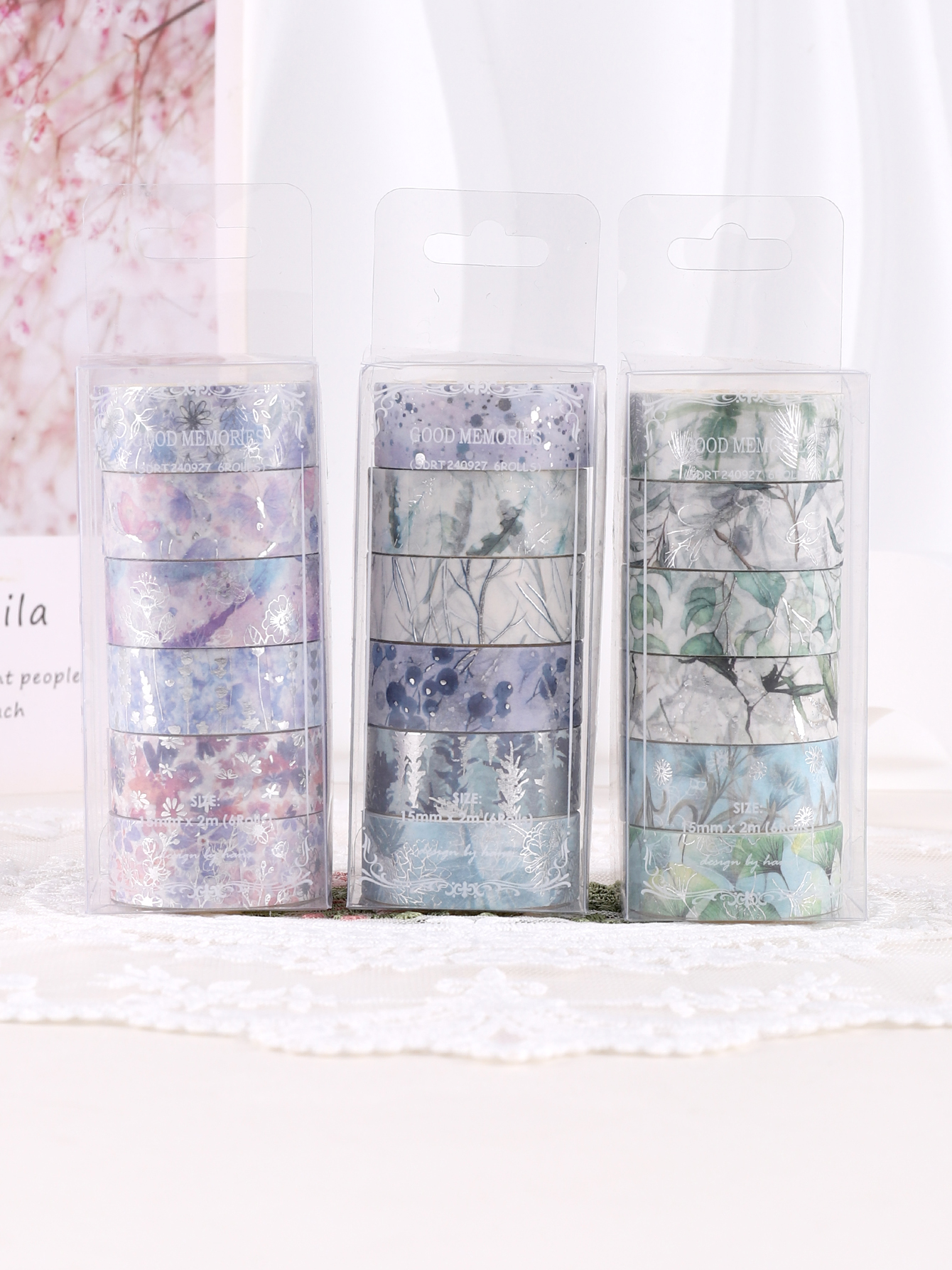 6rolls Box Hot Silver Leaves Washi Tape, Scrapbooking And Decor Washi Tapes, Stationary Supplies For Crafts 2