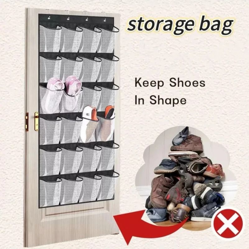 Over The Door Hanging Shoe Organizer With 24 Mesh Pockets white 2pcs