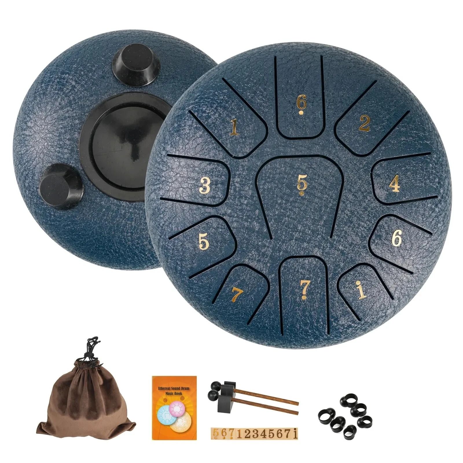 Miwayer 6 Inch Steel Tongue Drum 11 Note Sound Healing Instrument With Tuning Kit For Yoga Meditation And Relaxation navy Blue 6 In