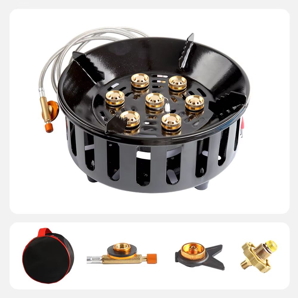 19800W High Power Camping Stove 7 Core Portable Gas Burner With Windproof Design & Electronic Ignition rotary Switch