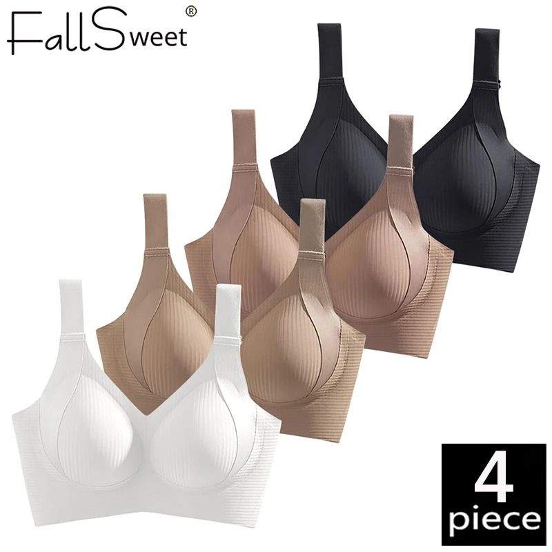 4 Piece Seamless Wireless Push Up Bra Set For Women With Full Comfort Support skin 2xl