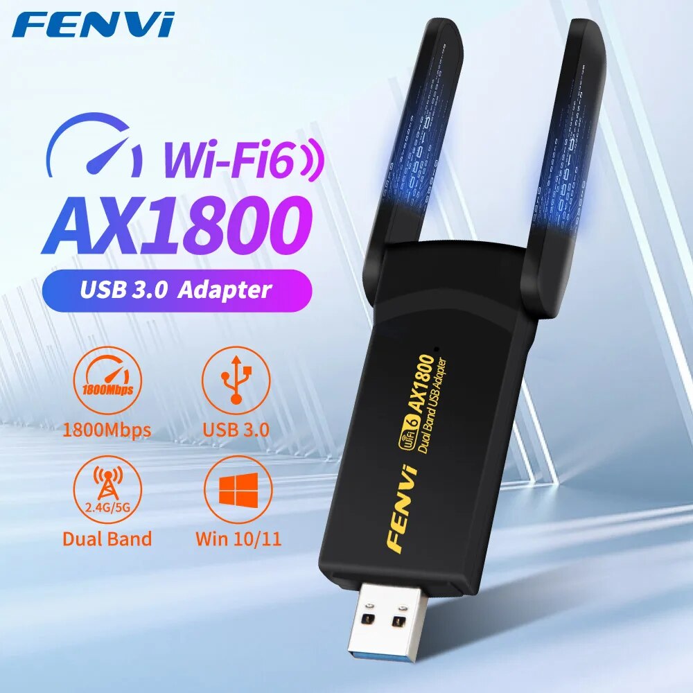 Dual Band 2.4G 5Ghz WiFi Receiver, 1800Mbps WiFi 6 USB Adapter, USB 3.0 Dongle Network Card For Laptop PC Dual Band 2.4G 5Ghz WiFi Receiver, 1800Mbps WiFi 6 USB Adapter, USB 3.0 Dongle Network Card For Laptop PC